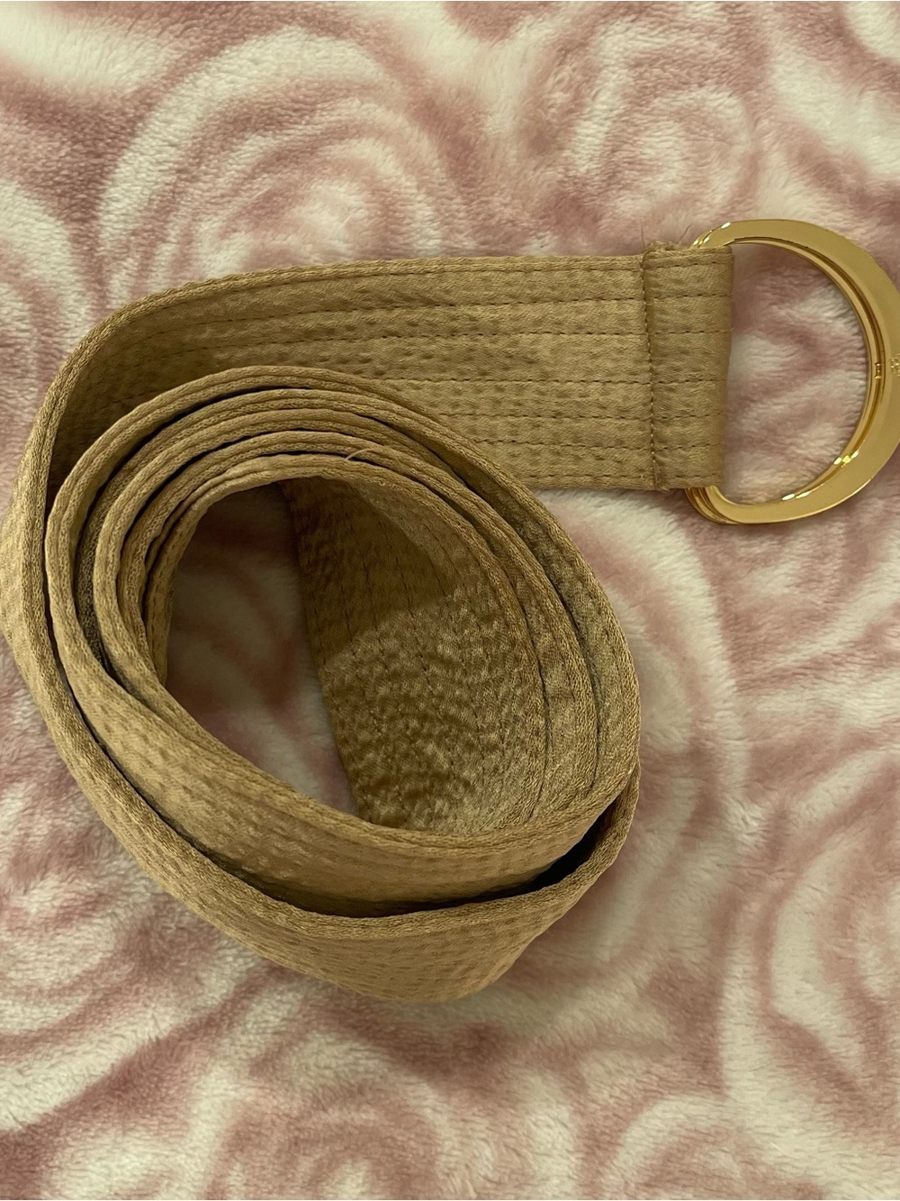 Lauren Ralph Lauren Women’s Gold Tan Fabric Belt with Gold D-Ring Buckle